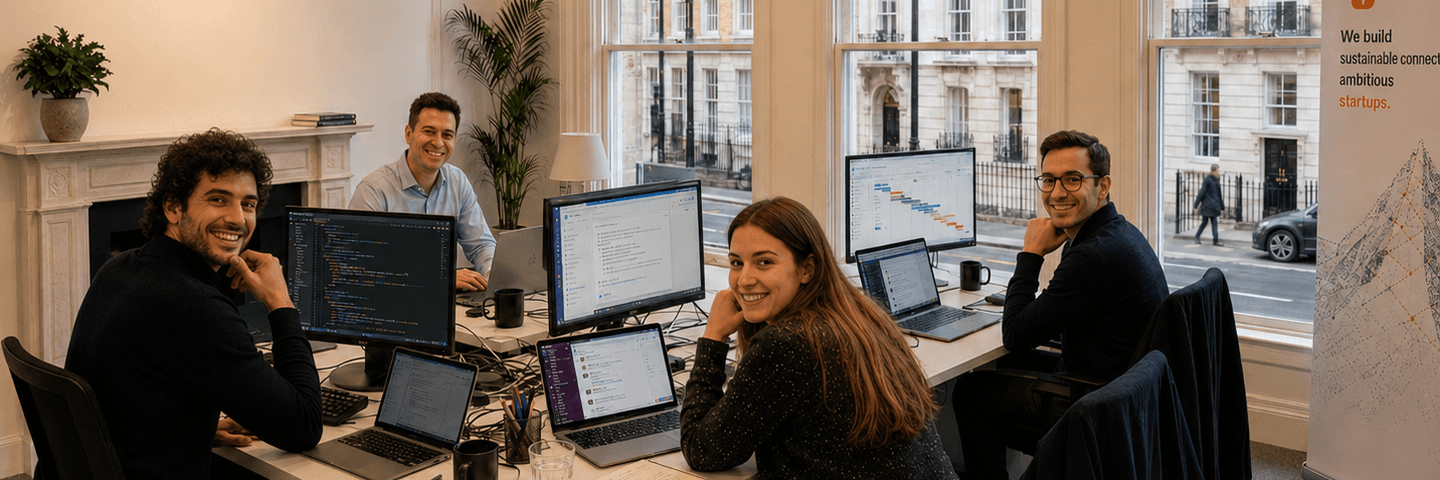 Sparkling team working in London office
